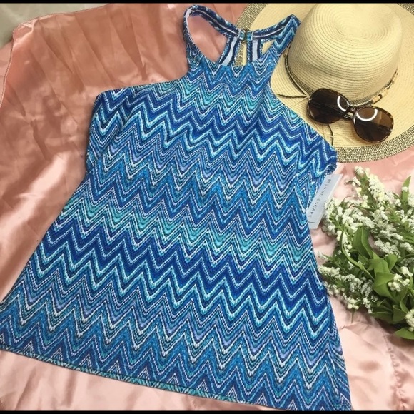 Island Escape Womens High-Neck Zig Zag Tankini Top - Picture 2 of 3